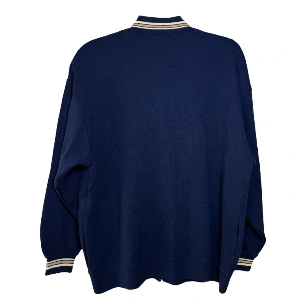 Vtg “Polo” Varsity Cardigan Sweater Size 40 = Large Navy Blue Equestrian Prep - Picture 2 of 8
